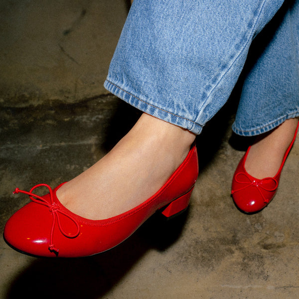 CHERISH Red Patent Low Block Heel Pumps  Women's Designer Heels – Steve  Madden Canada