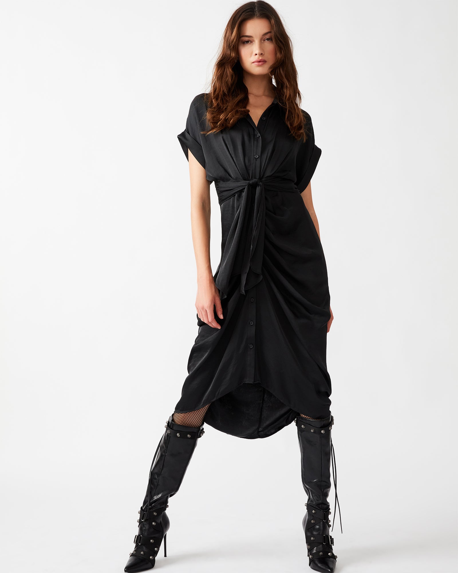 TORI Black Pleated Midi Dress TORI Black Pleated Midi Dress