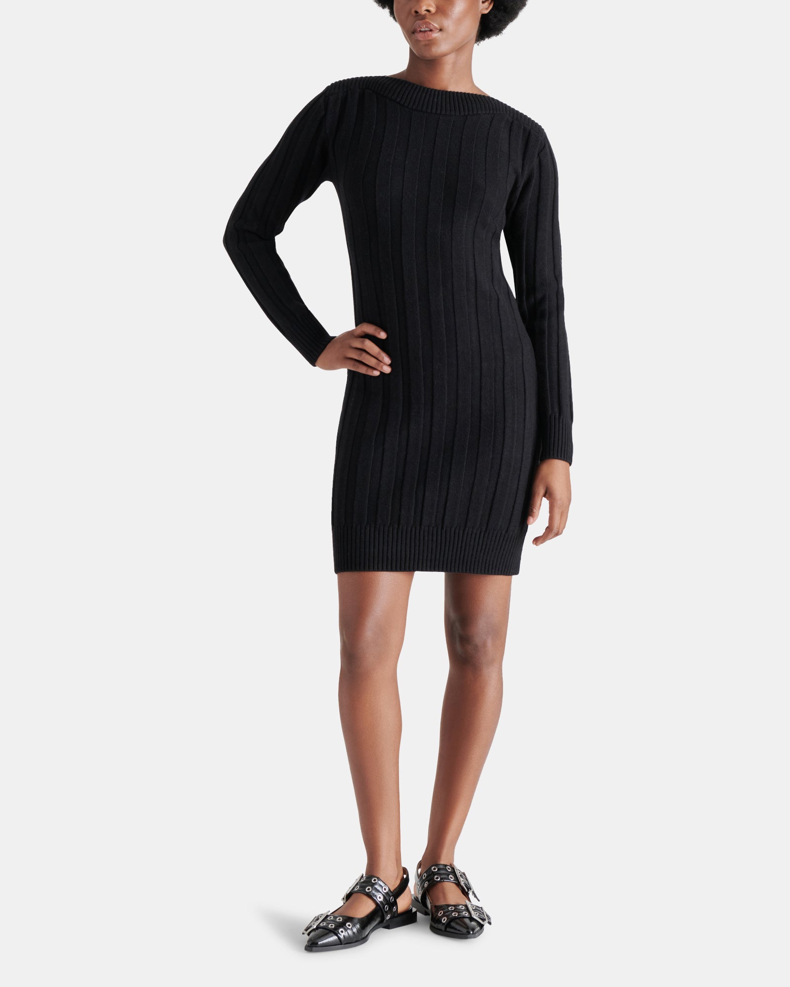 SUZIE Black Long Sleeve Sweater Mini Dress | Women's Designer Clothing Steve Madden Canada SUZIE Black Long Sleeve Sweater Mini Dress | Women's Designer Clothing Steve Madden Canada