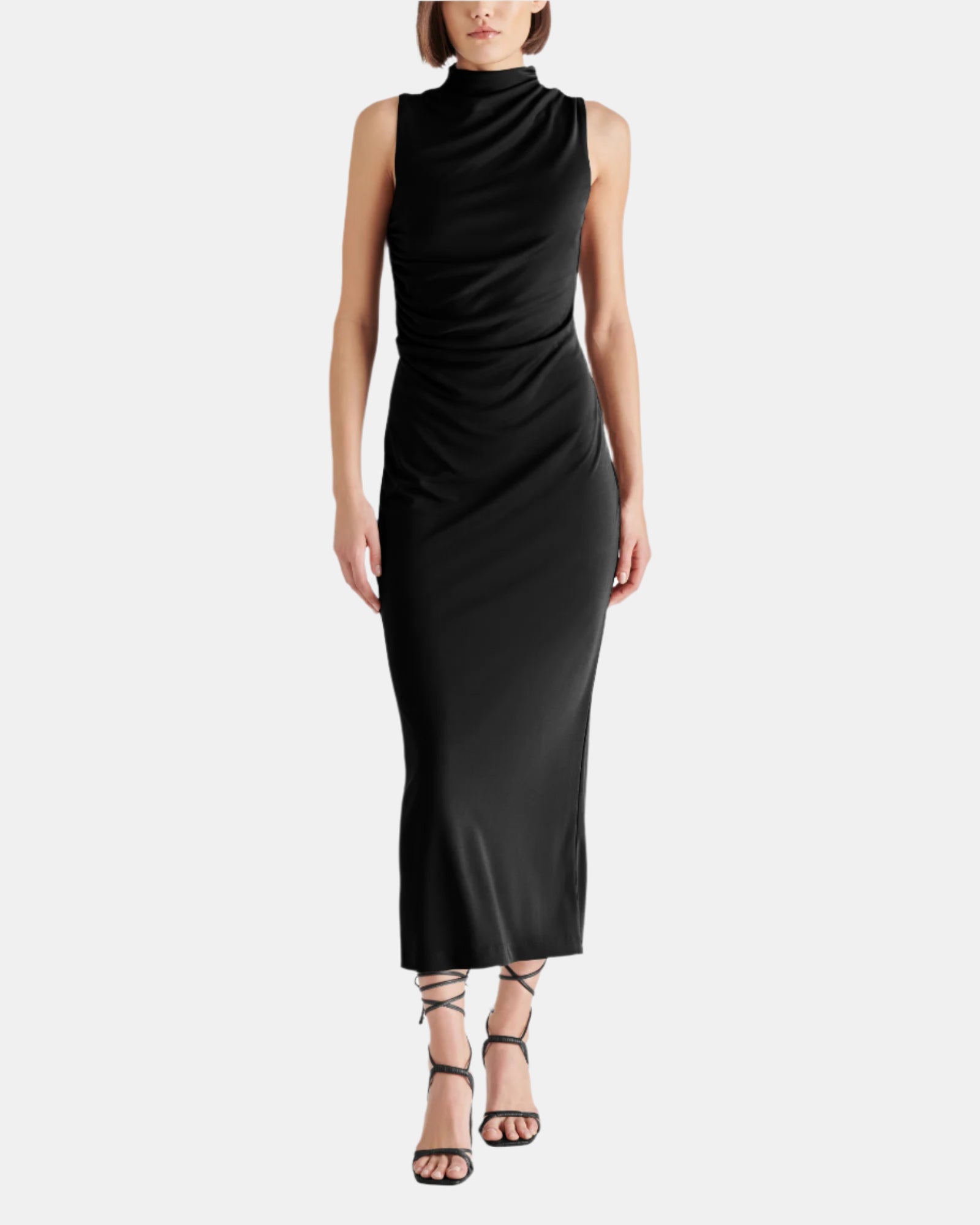 MO Black Mock Neck Midi Dress