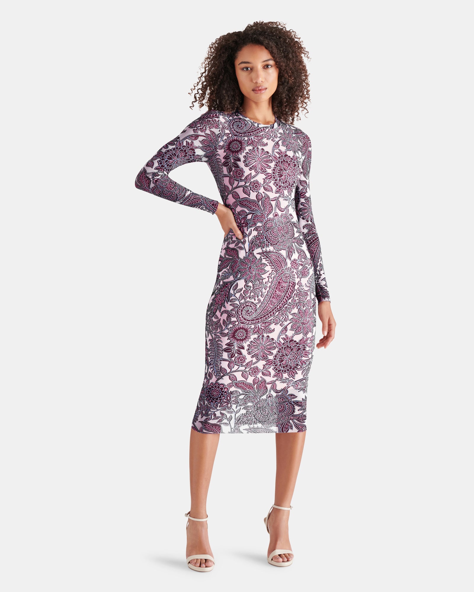 HAILEE Burgundy Scarf Print Midi Dress | Women's Designer Clothing Steve Madden Canada HAILEE Burgundy Scarf Print Midi Dress | Women's Designer Clothing Steve Madden Canada