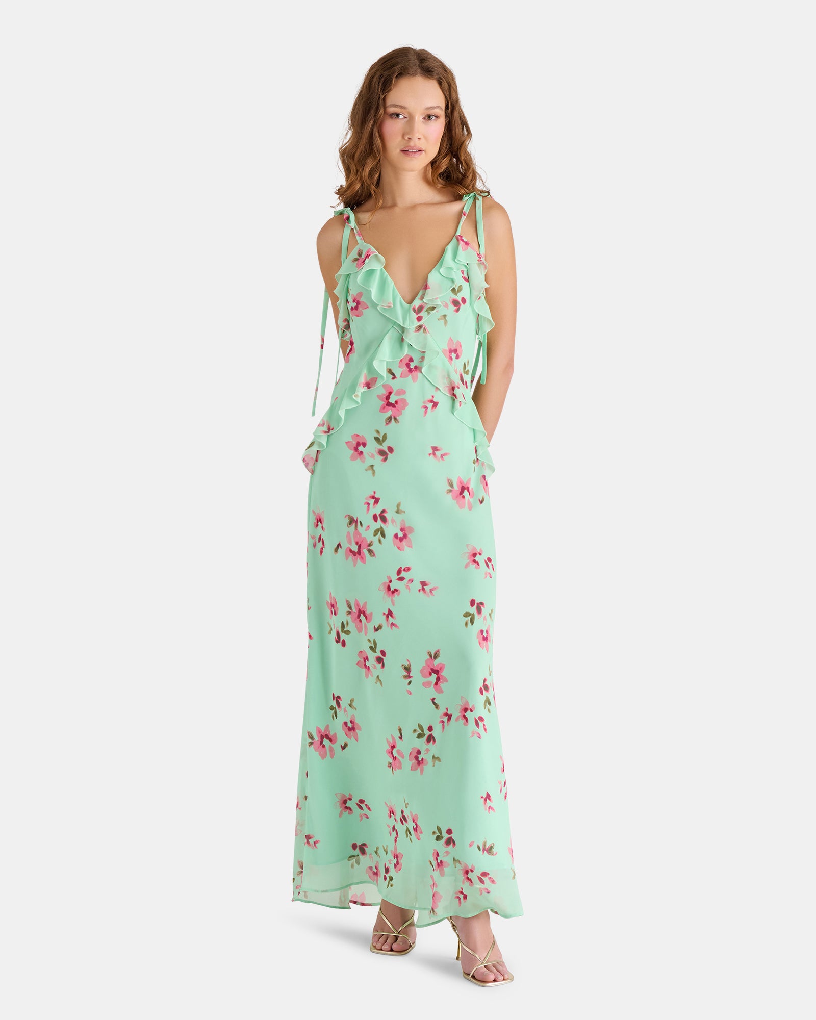 steve madden green dress Steve Madden Una Stripe Sleeveless Midi Dress