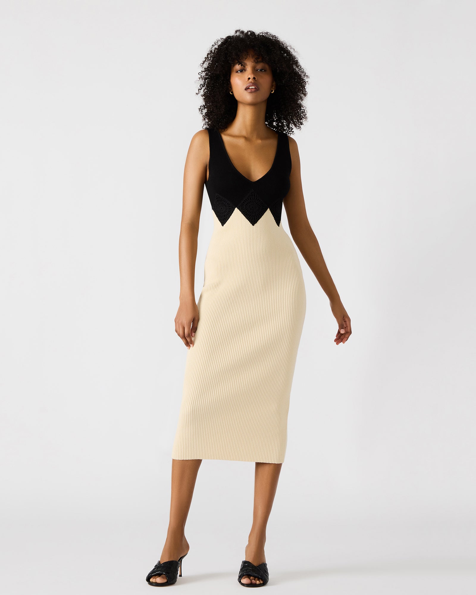 PRUNELLA Black Multi Knitted Midi Dress