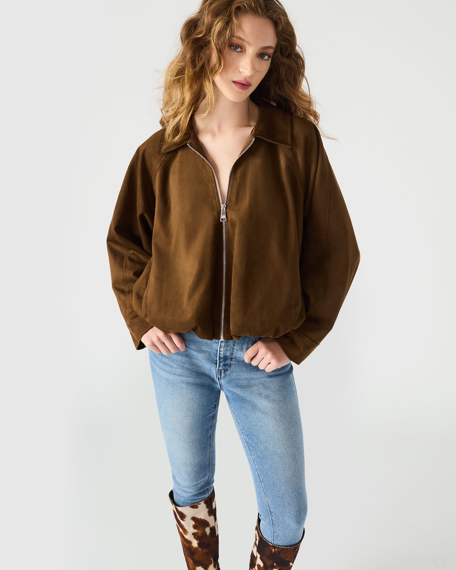 MACKEY Chestnut Bomber Zip-Up Jacket | Women's Designer Jackets
