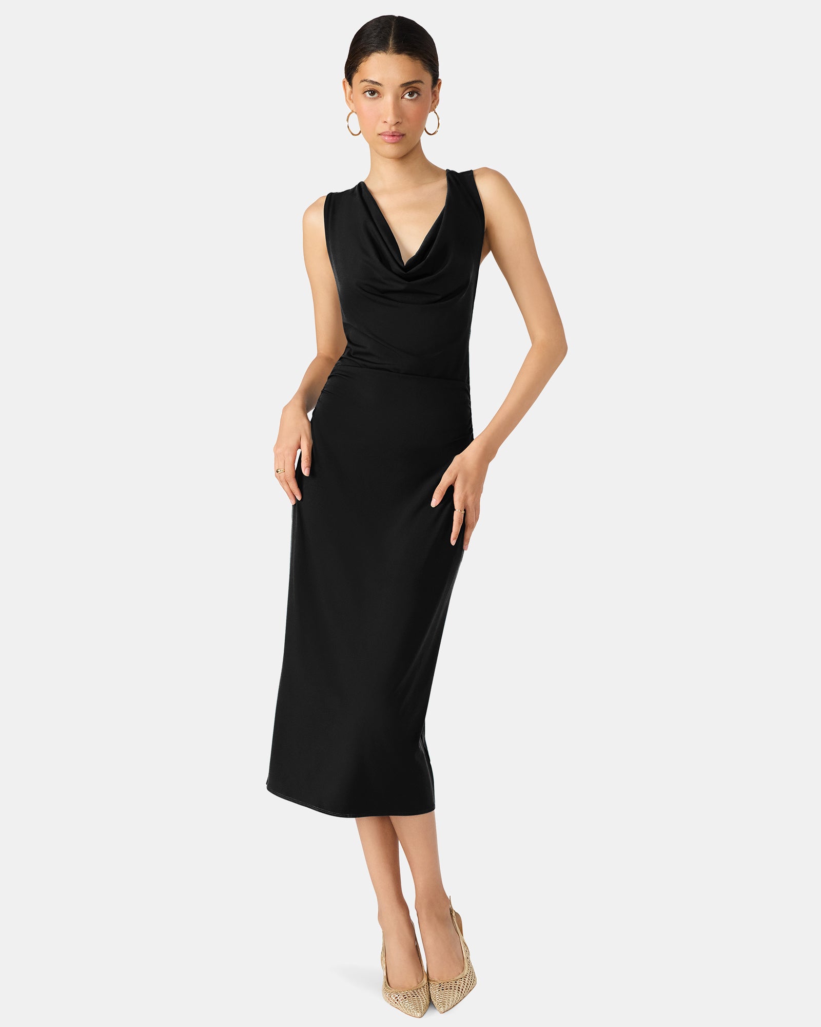 kalina midi dress KALINA Black Off Shoulder Open Back Midi Dress