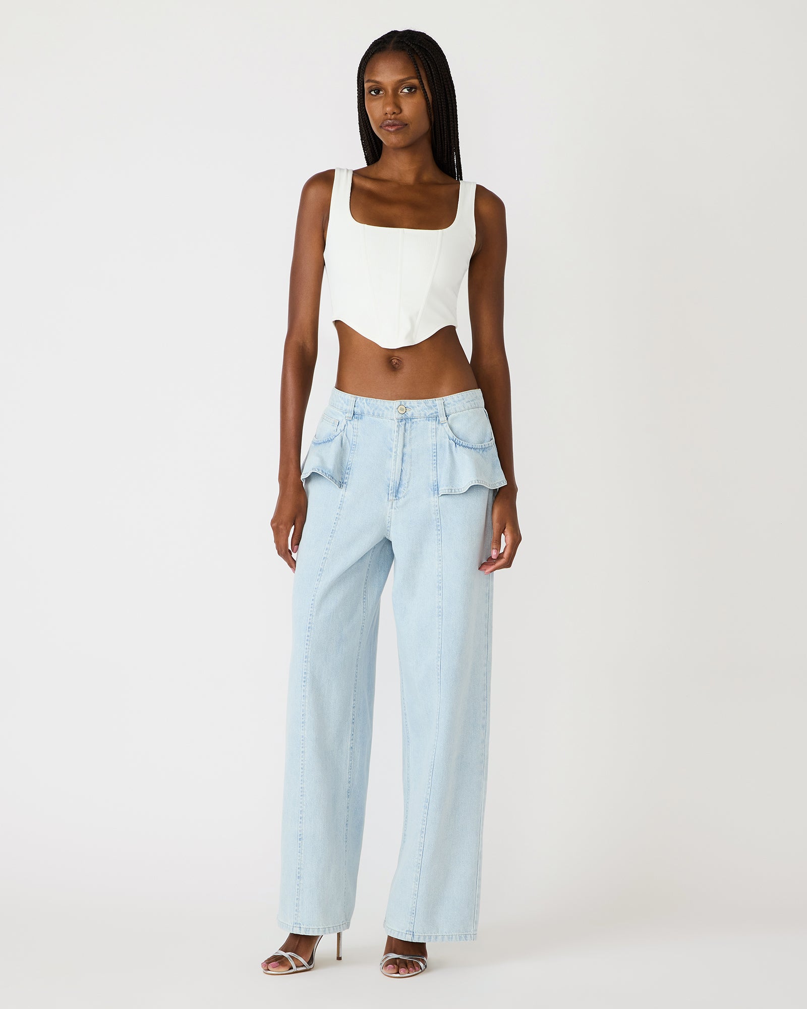 CHLO Wide Leg Ruffled Low-Rise Jeans | Women's Designer Clothing