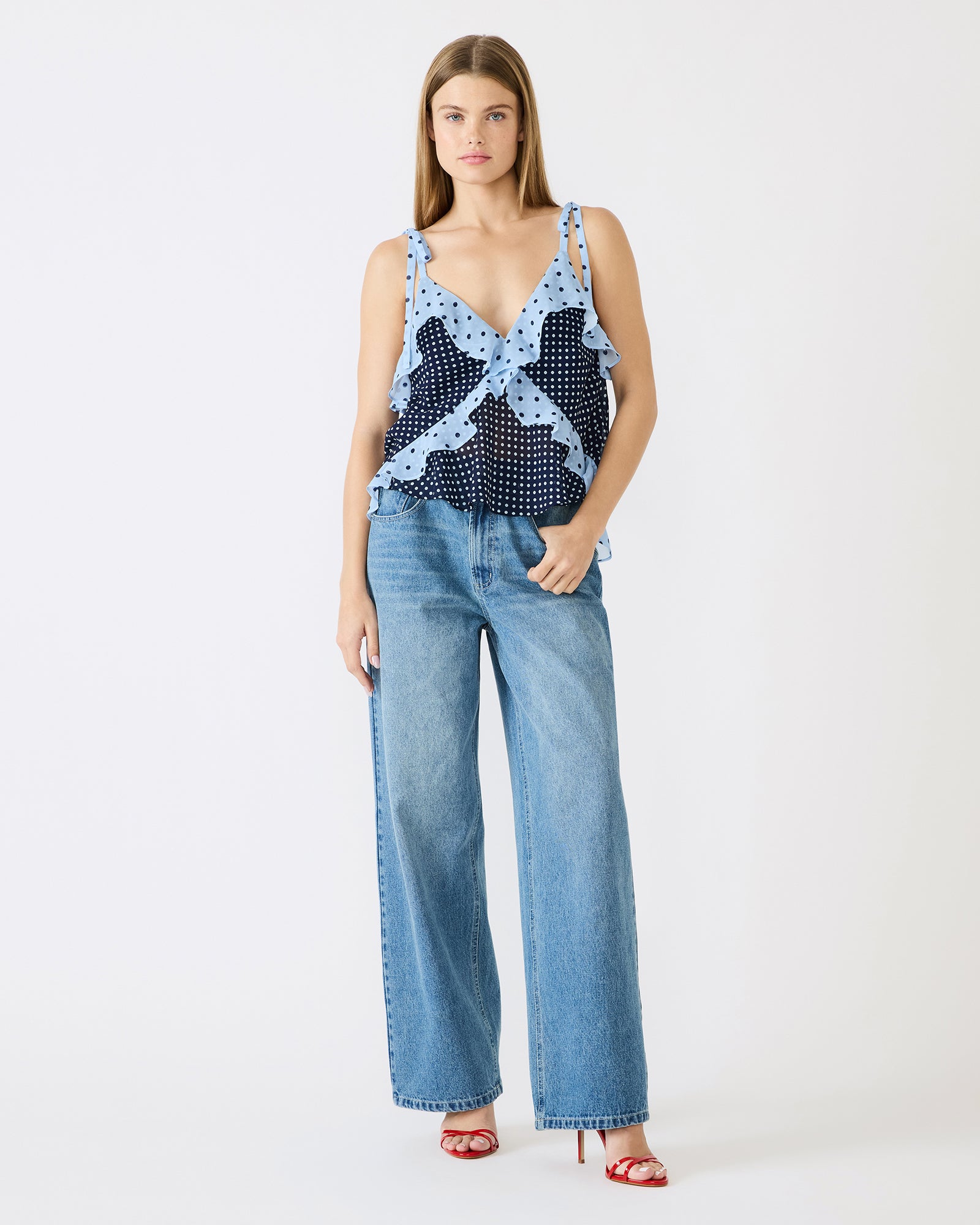 ADALINA Polka Dot Navy Tank Top | Women's Designer Clothing