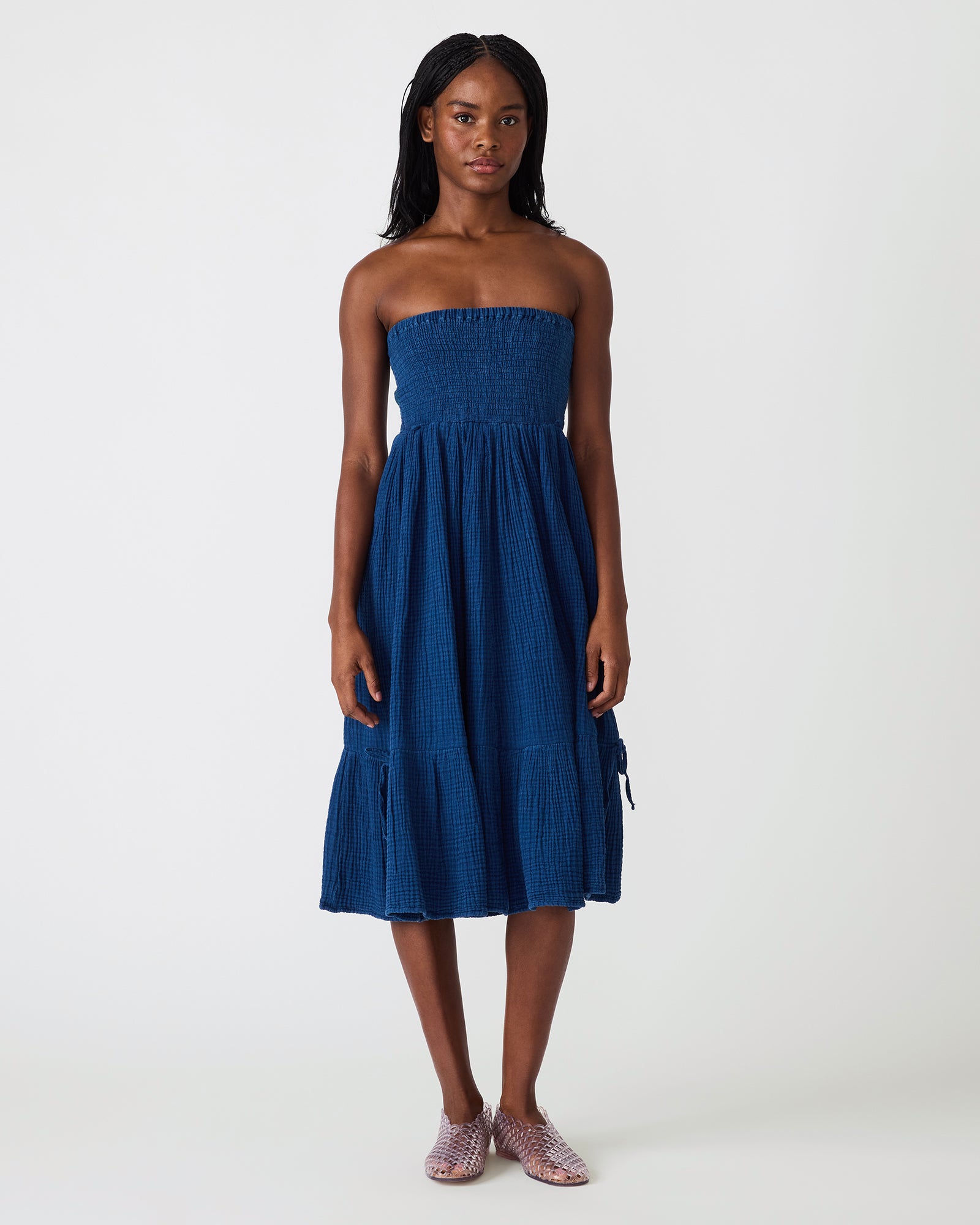 BISOU Indigo Sleeveless Midi Dress | Women's Designer Clothing