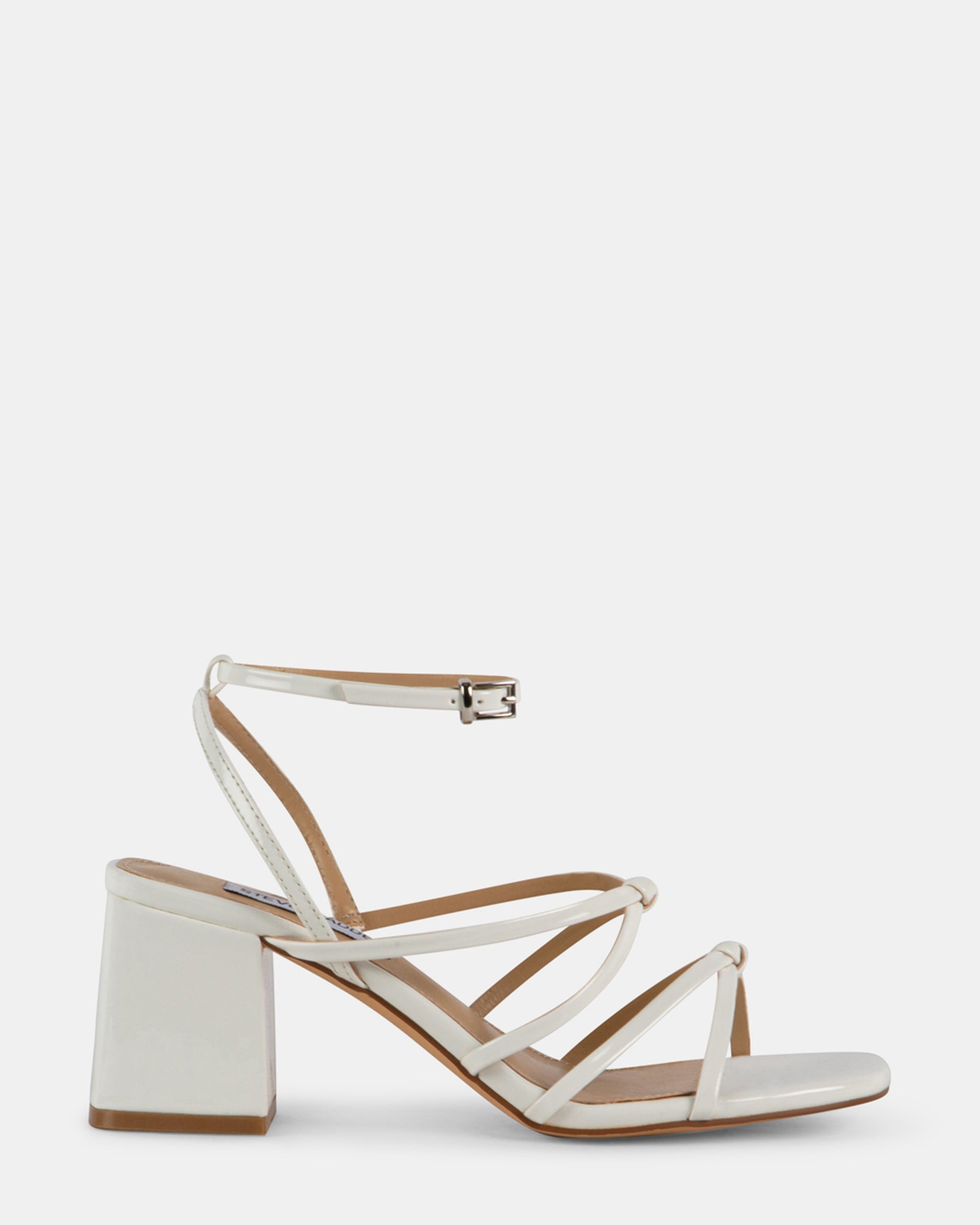 RESPECT White Patent Strappy Block Heels Women's Designer Heels