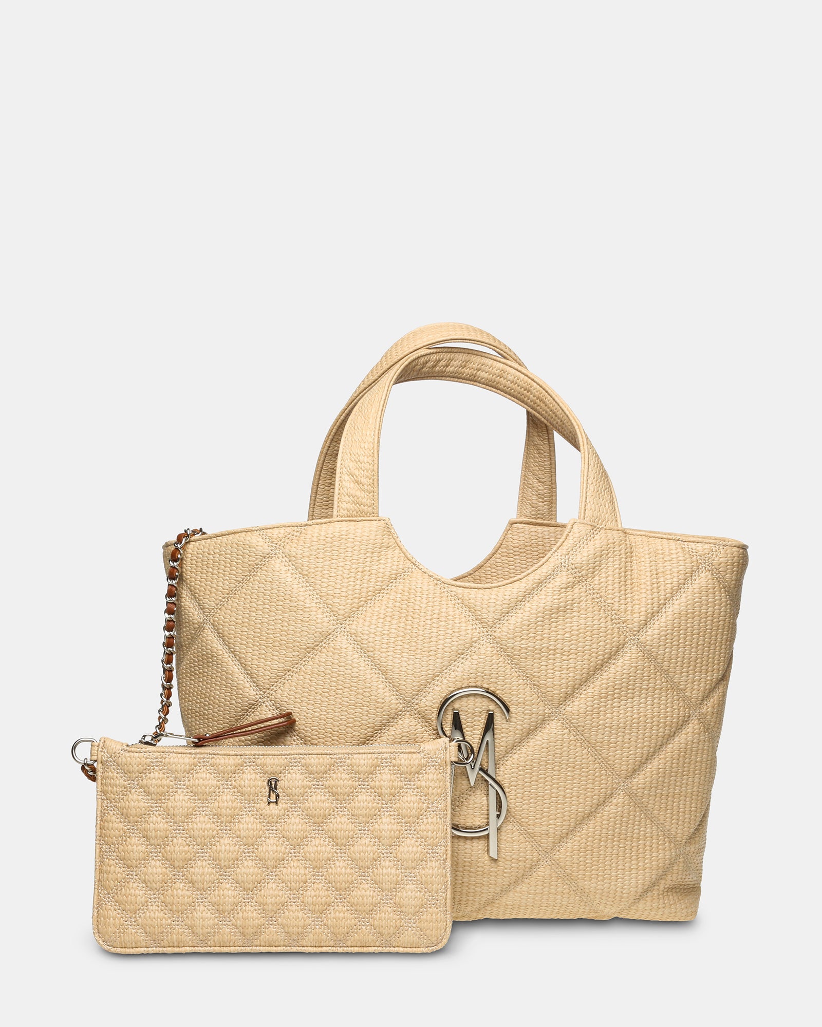 Quilted Tote Large Steve Madden Purse BFUSE-R Natural Quilted Tote
