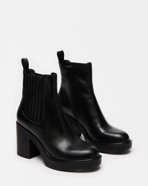 KAYDEN Black Leather Block Heel Chelsea Booties | Women's Designer