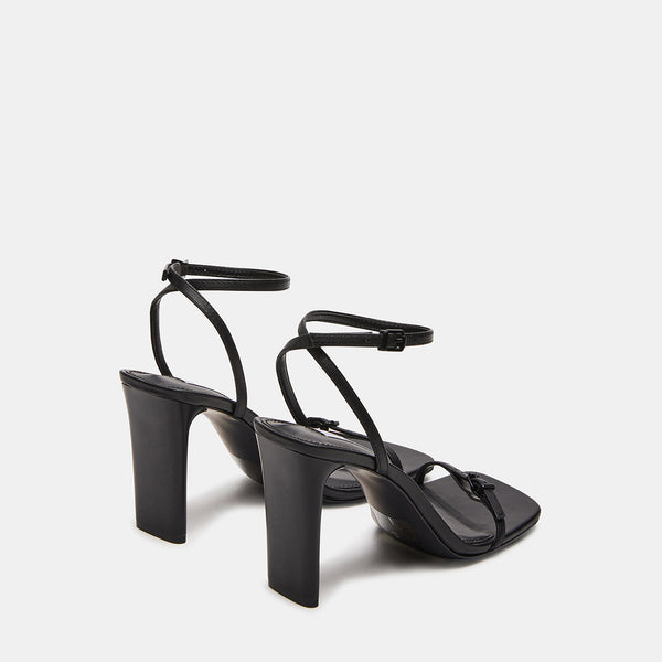 AILENE Black Leather Strappy Stiletto Heels