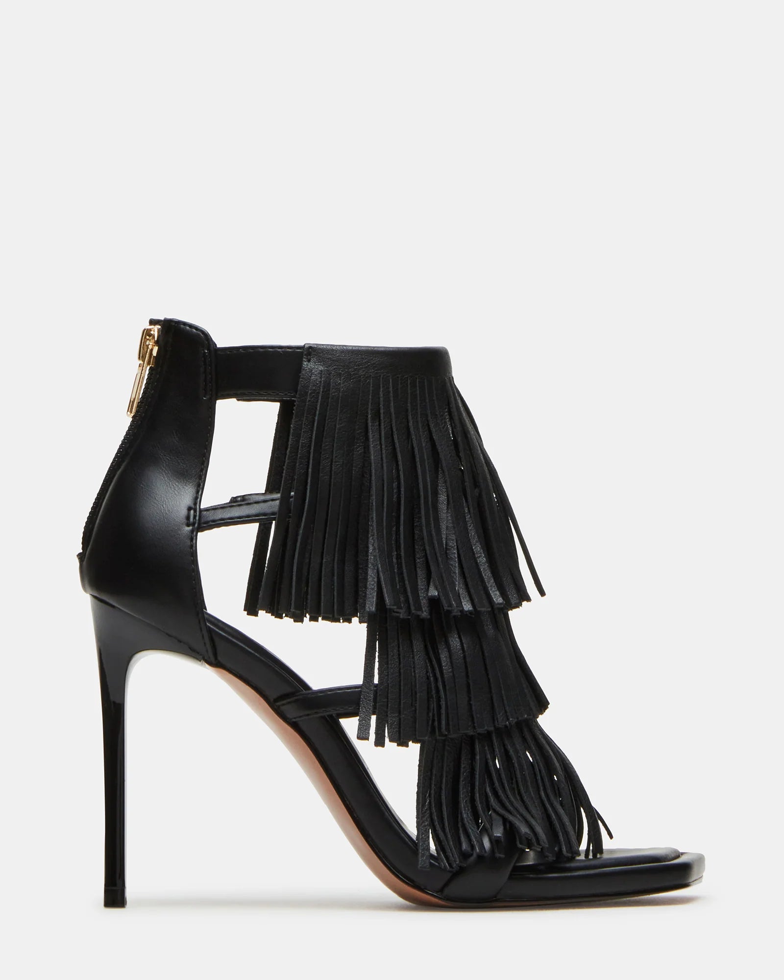 FRINGZY Black Leather Fringe Stiletto Heels | Women's FRINGZY Black Leather Fringe Stiletto Heels | Women's