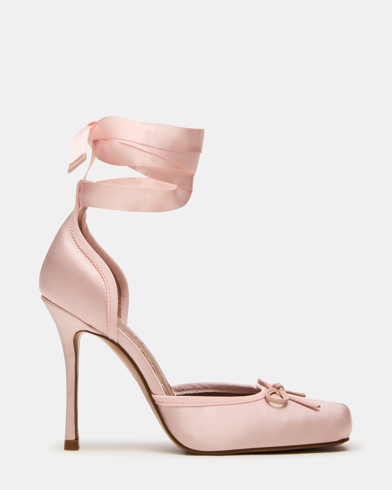 LARINA Blush Satin Stiletto Square-Toe Lace Up Pumps Women's
