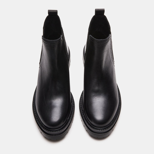 MARCELINE Black Leather Ankle Lug Sole Booties | Women's Designer