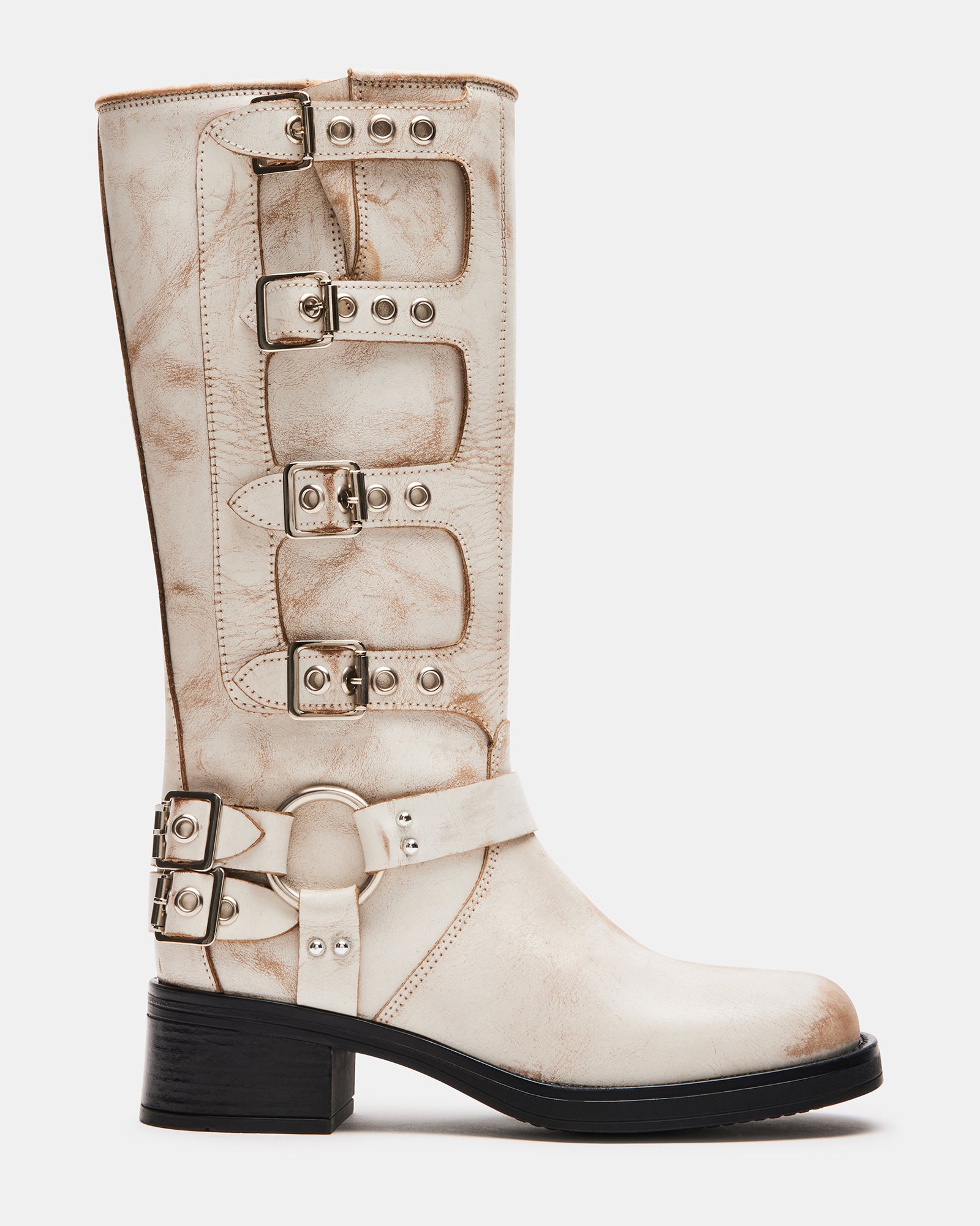ROCKYY White Leather Engineer Boots Women's Designer Boots