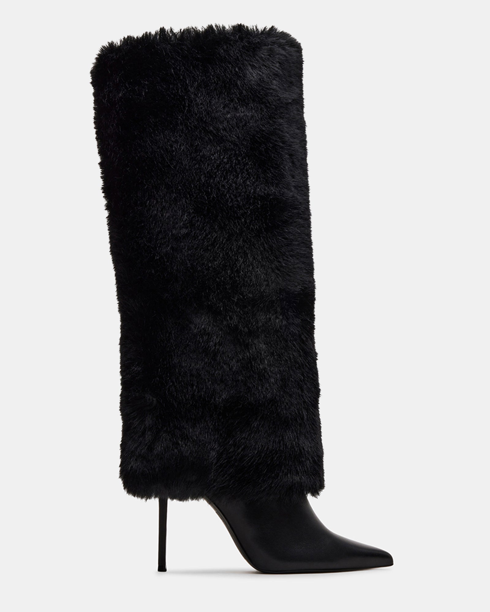 SMITH-F Black Faux Fur Cuffed Knee High Boot Women's Designer