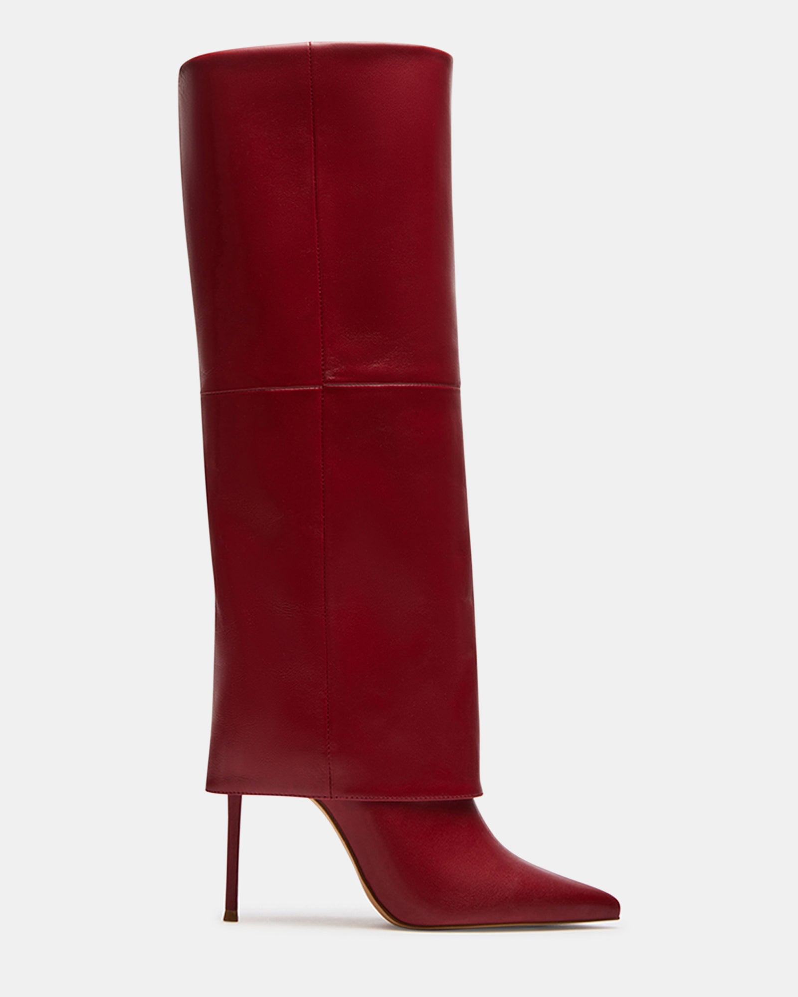 SMITH Red Leather Cuffed Knee High Stiletto Boot Women's
