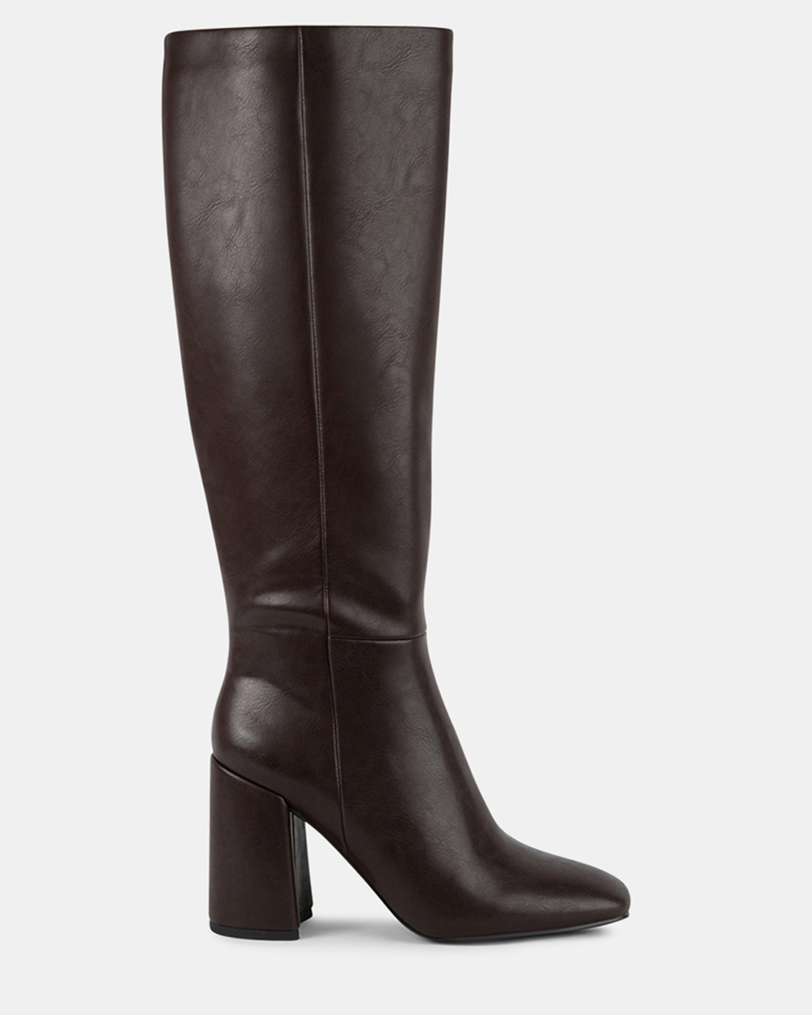 WILLIAM Brown Knee High Block Heel Boots Women's Designer Shoes