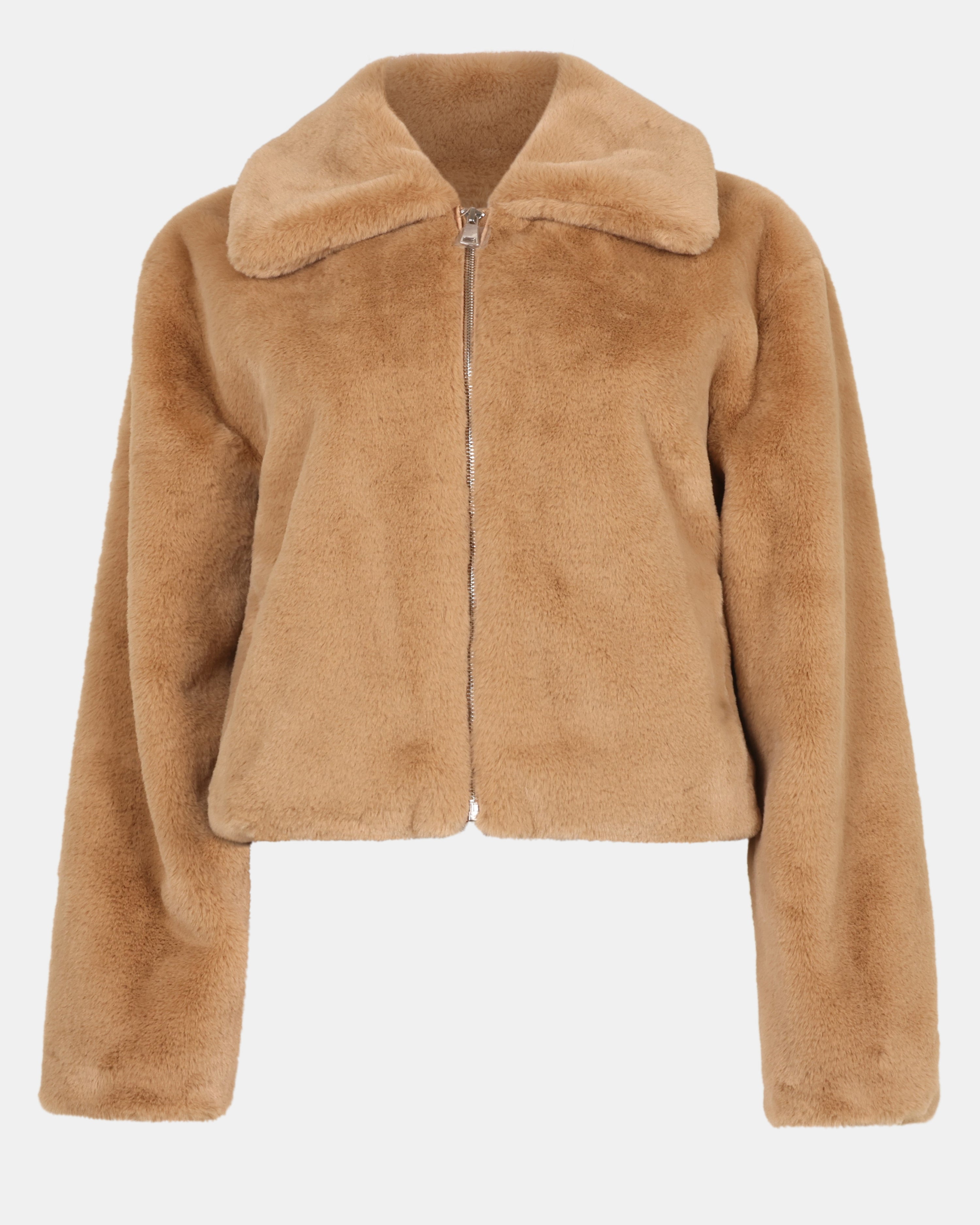 BROOK Faux-Fur Collared Camel Jacket | Women's Designer Clothing
