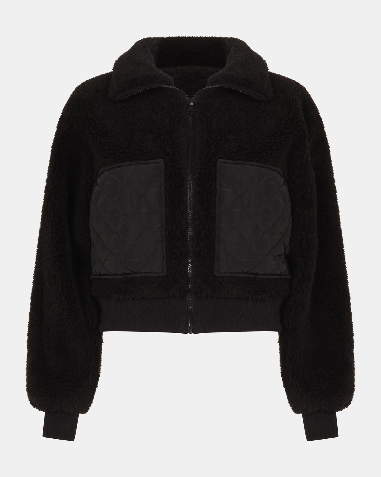 JAXEN Sherpa Black Bomber Jacket | Women's Designer Clothing
