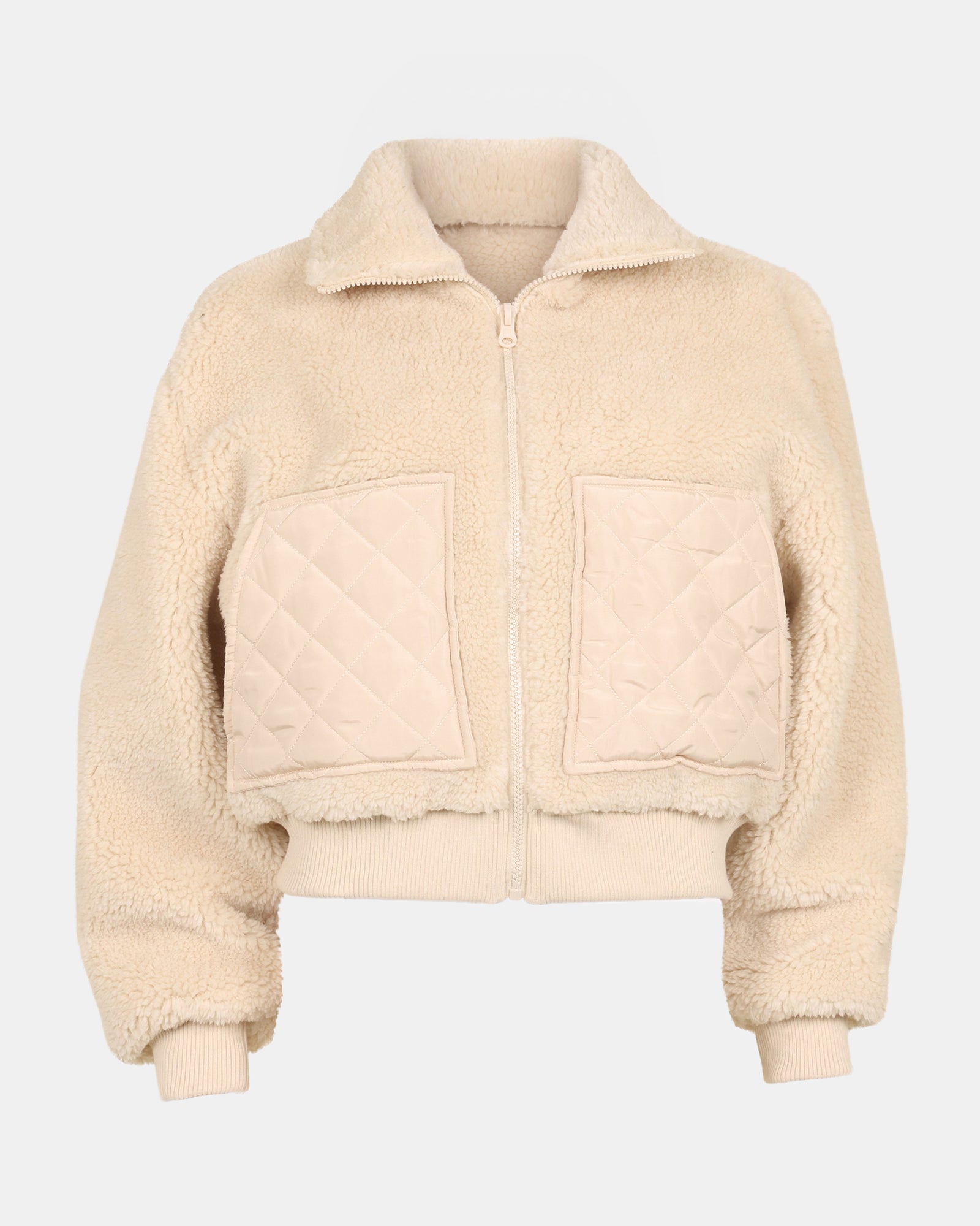 JAXEN Sherpa White Bomber Jacket | Women's Designer Clothing