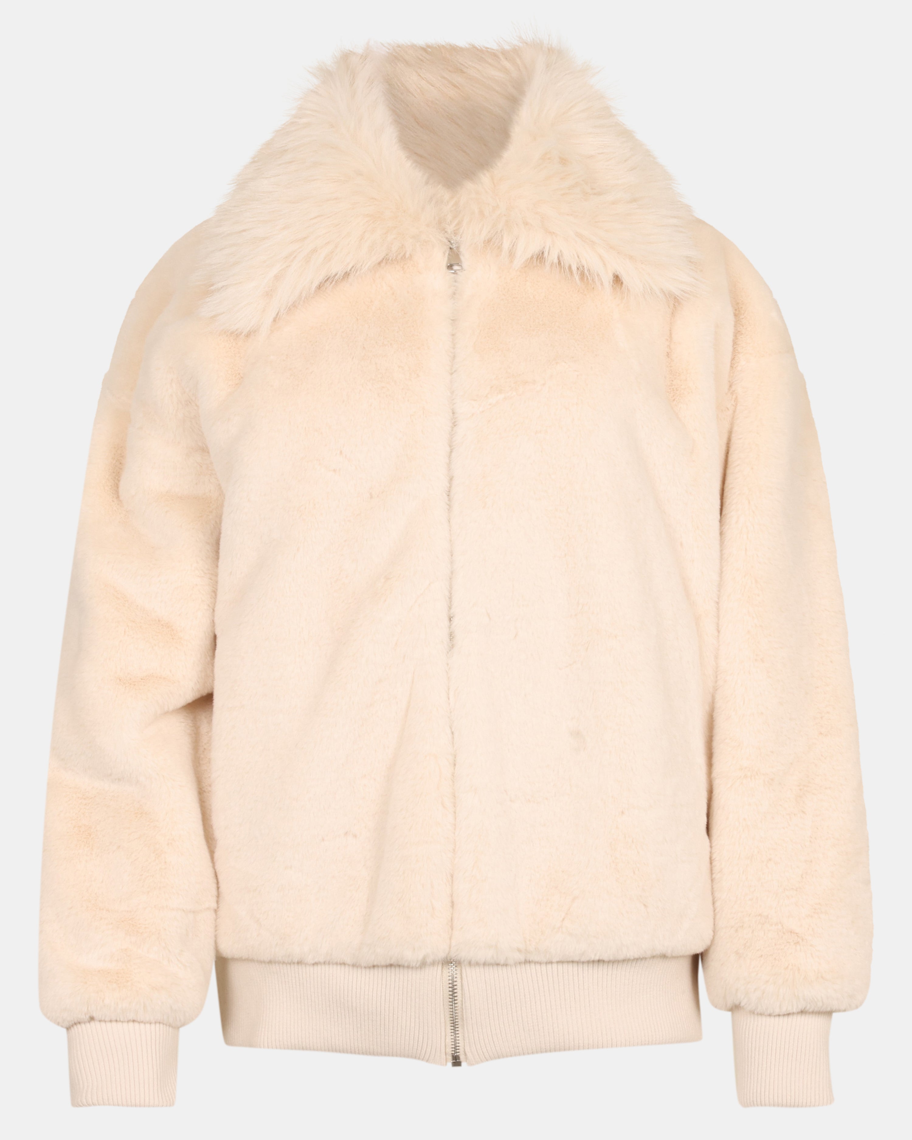 SILVIA Zip-Up Collared Faux-Fur Natural Jacket | Women's Designer