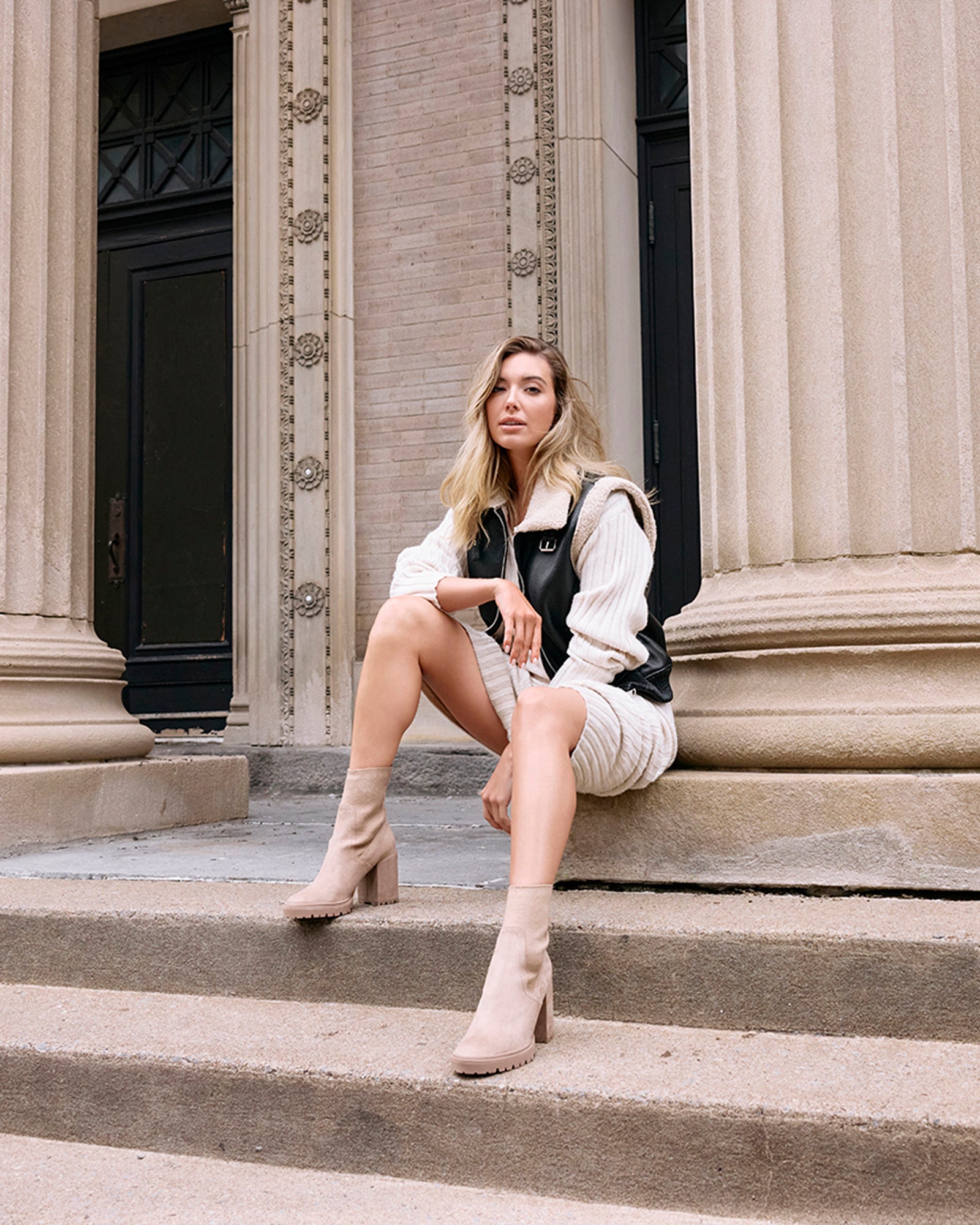 SAHLY Taupe Block Heel Chelsea Booties Women's Designer Boots