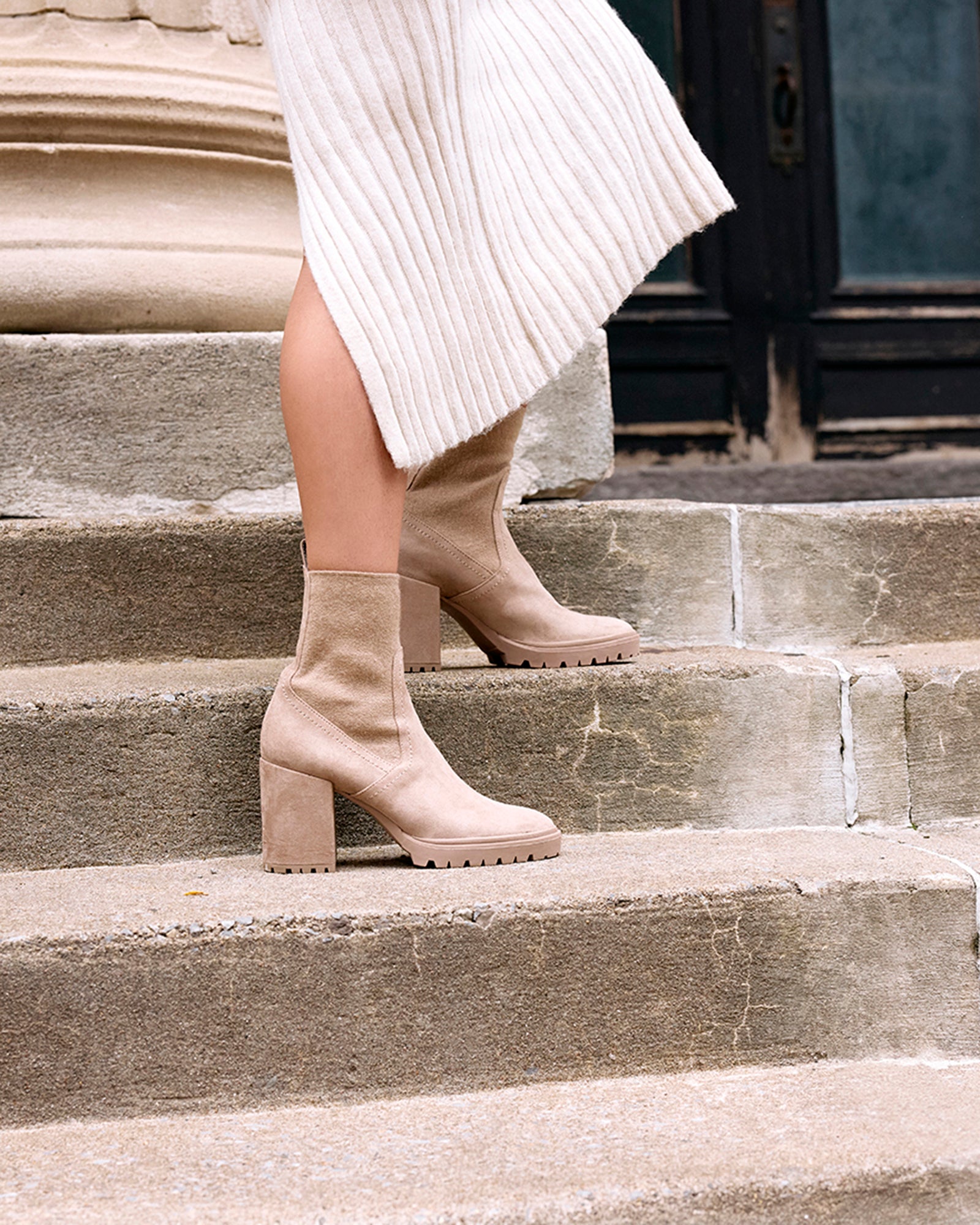 SAHLY Taupe Block Heel Chelsea Booties | Women's Designer Boots