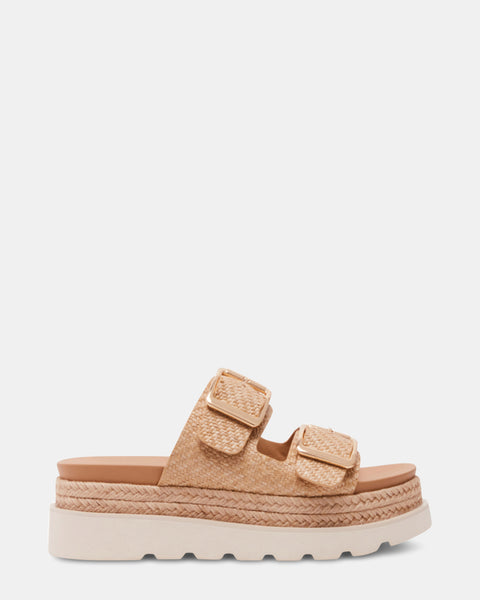 MYTHICALL Natural Raffia Platform Slide Sandal | Women's Designer