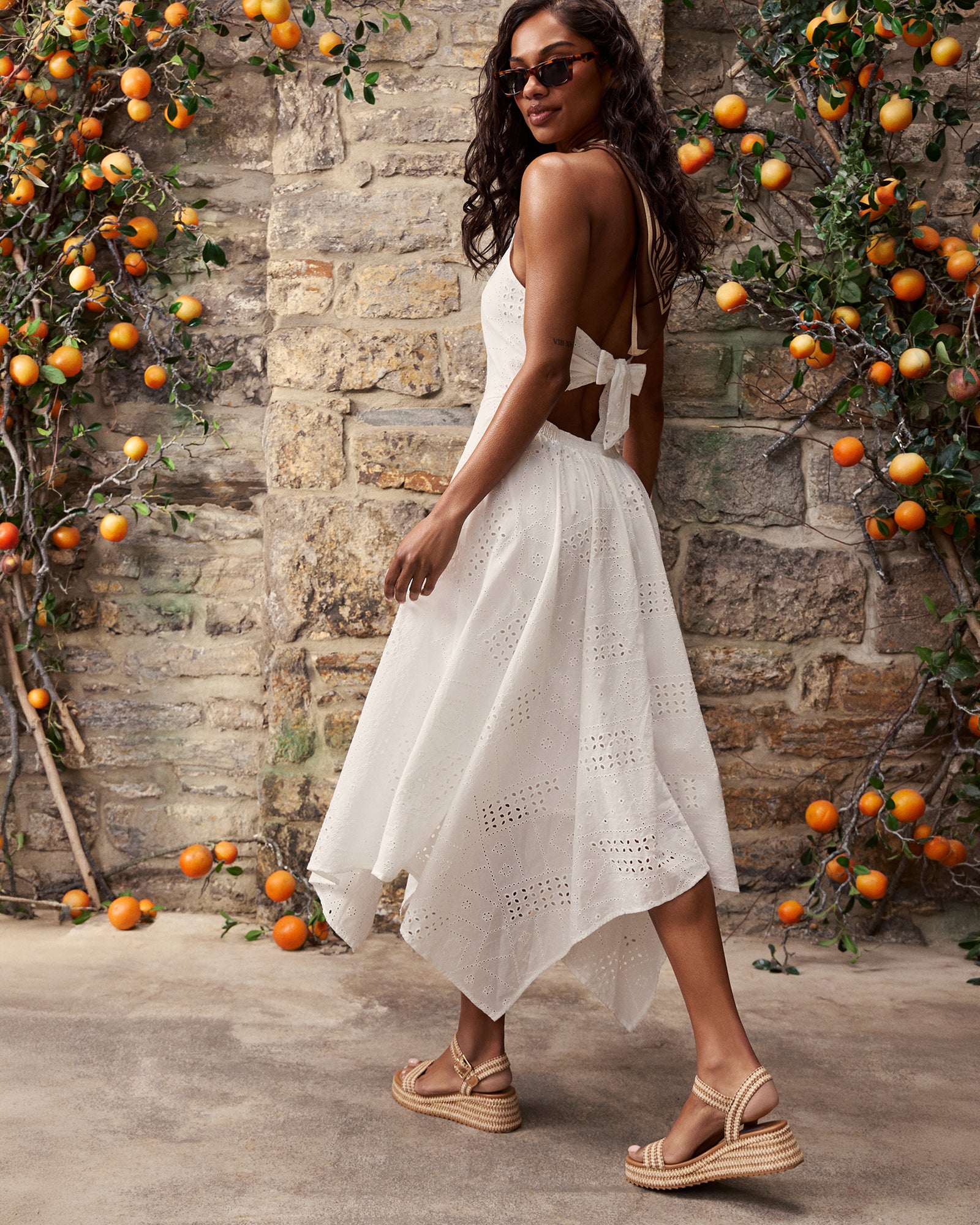 DALINA White Strapless Midi Eyelet Dress | Women's Designer