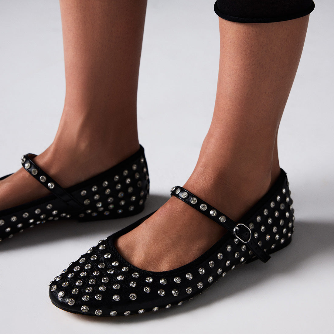 VINETTA Black/Silver Rhinestones Ballet Flats | Women's Designer Flats ...