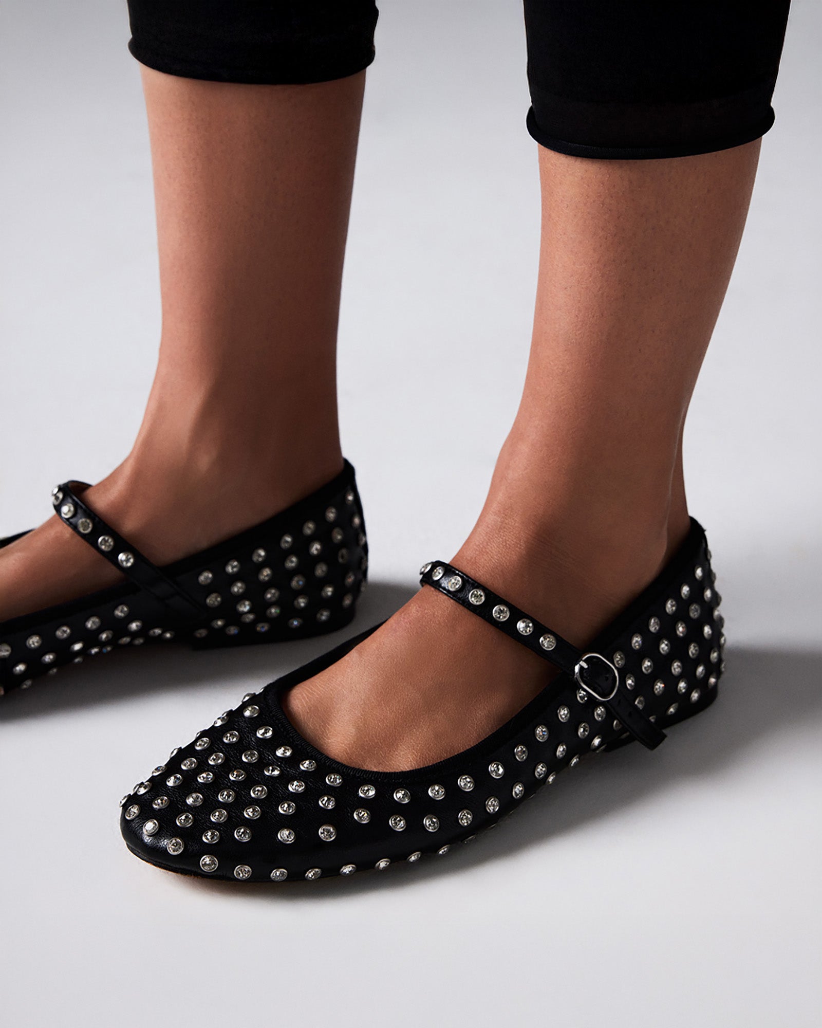 VINETTA Black/Silver Rhinestones Ballet Flats | Women's Designer Flats ...