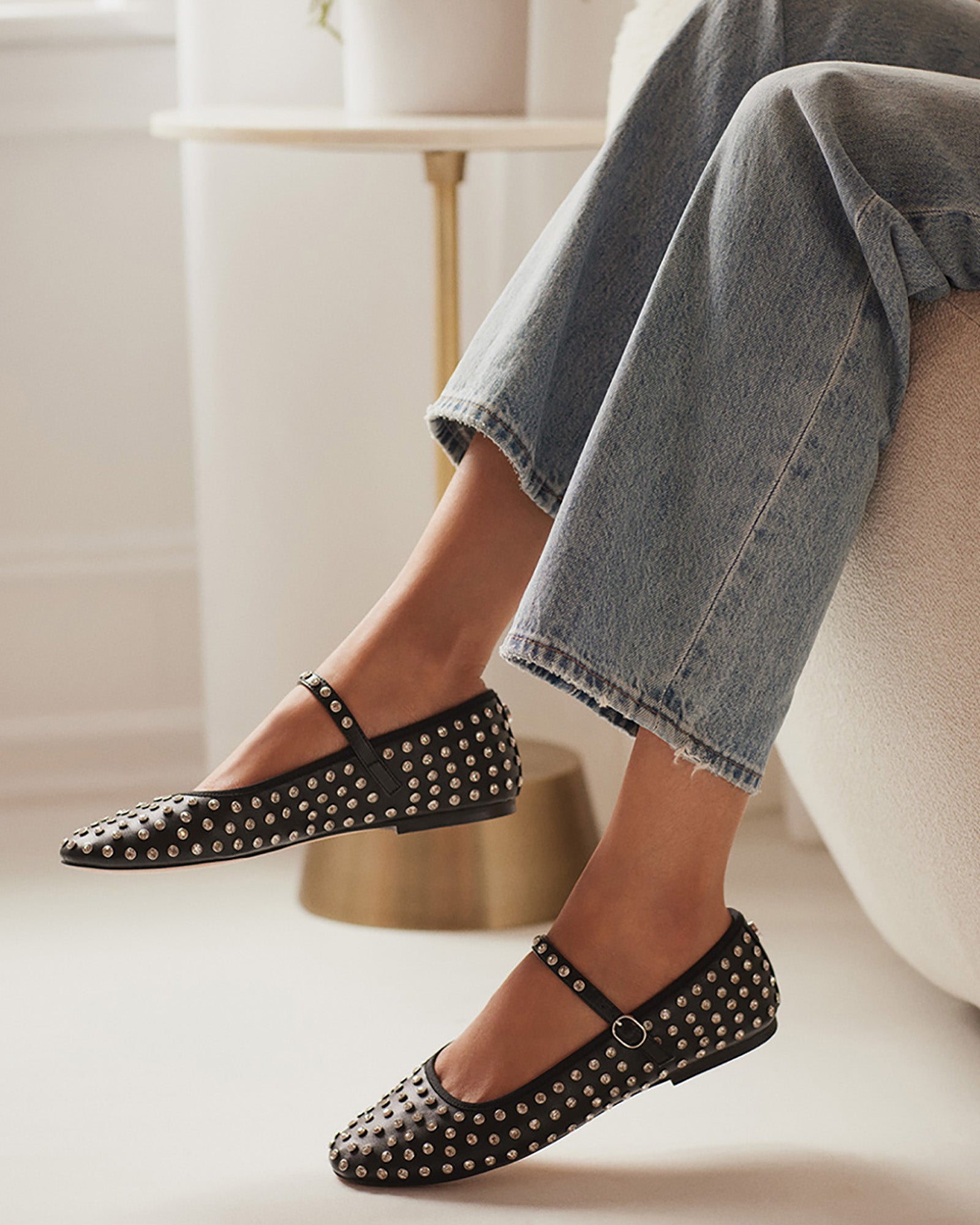 VINETTA Black/Silver Rhinestones Ballet Flats | Women's Designer Flats ...