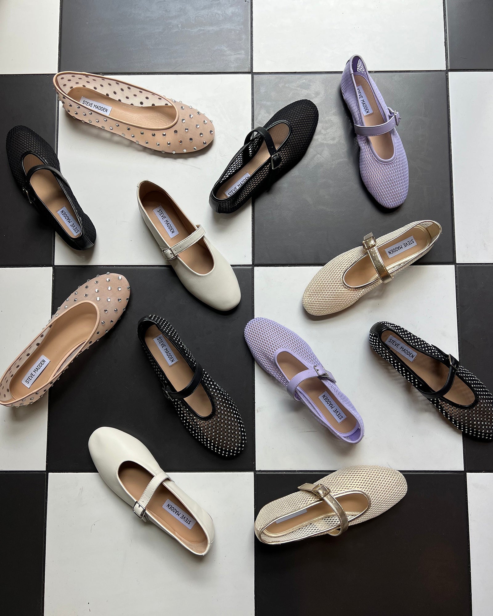 DREAMING Black Multi Mesh Mary Jane Ballet Flat Women's Designer