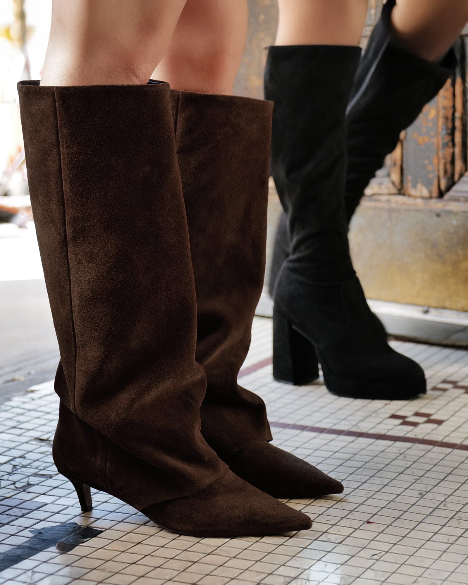 TWAIN Black Knee-High Block Heel Boots Women's Designer Boots