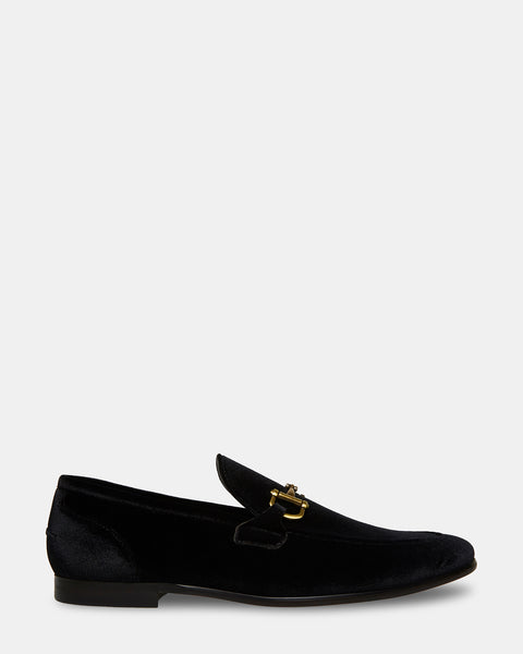 DELRAYY Black Velvet Slip-On Loafers | Men display picture 1