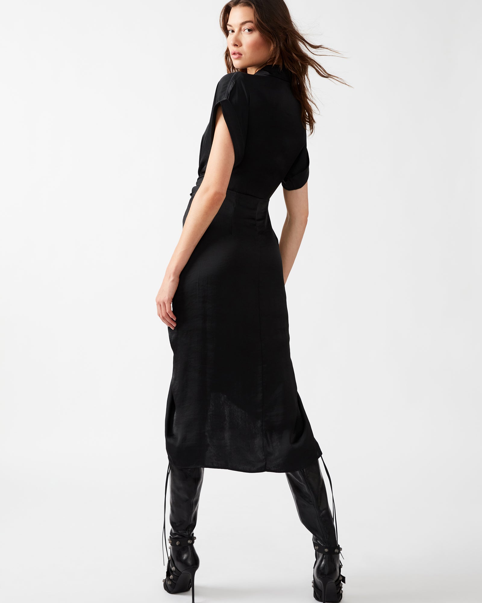 TORI Black Pleated Midi Dress | Women's Designer Dresses Steve Madden Canada TORI Black Pleated Midi Dress | Women's Designer Dresses Steve Madden Canada