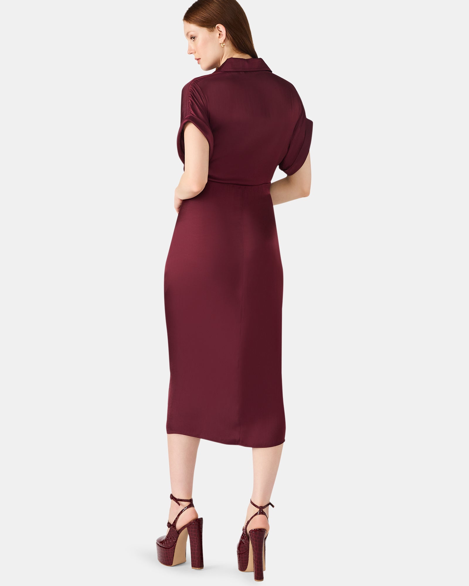 burgundy dress canada WEDNESDAY Burgundy Ruffle Midi Dress