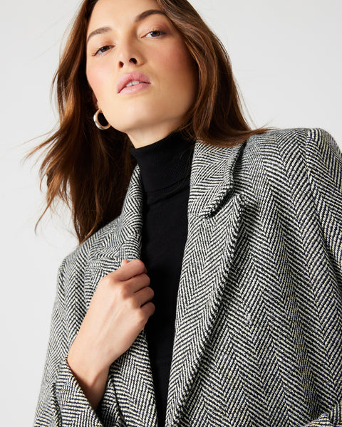 PRINCE Grey/Back Herringbone Midi Coat | Women's Designer Coats – Steve ...