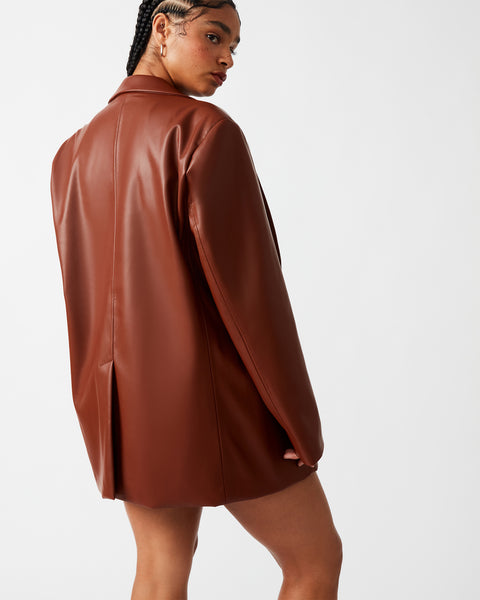 IMAAN FAUX LEATHER BLAZER TAN - Clothing - Steve Madden Canada