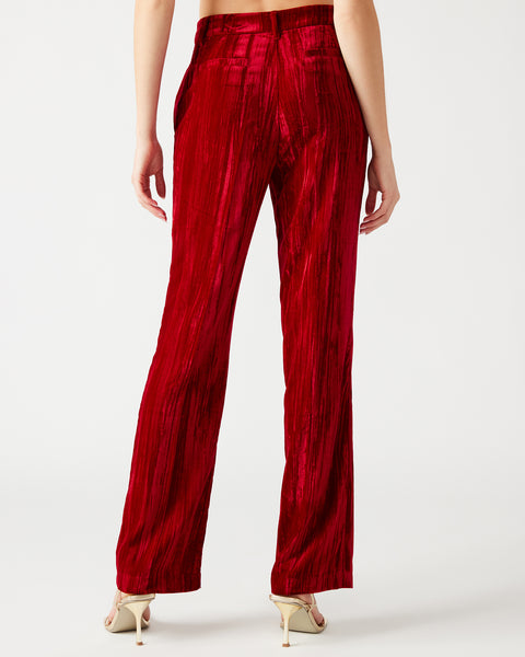 MERCER Red Crushed Velvet Straight Leg Pant | Women's Designer Pants ...