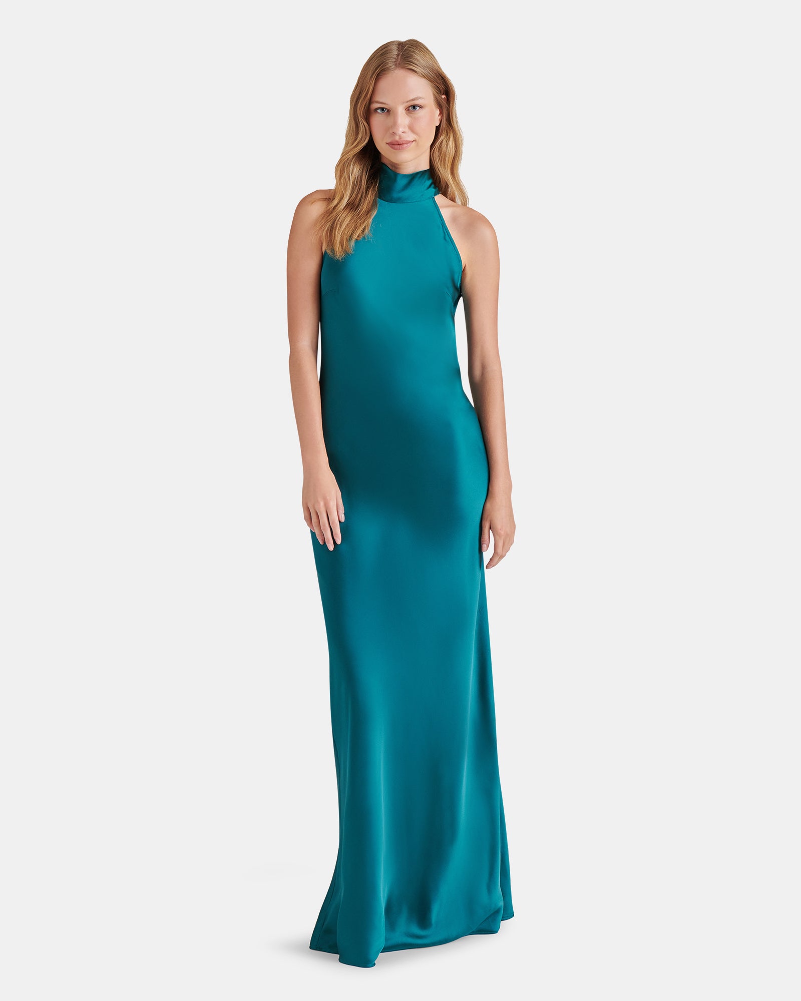 LARA Teal Mock Neck Satin Maxi Dress | Women's Designer Dresses Steve Madden Canada LARA Teal Mock Neck Satin Maxi Dress | Women's Designer Dresses Steve Madden Canada