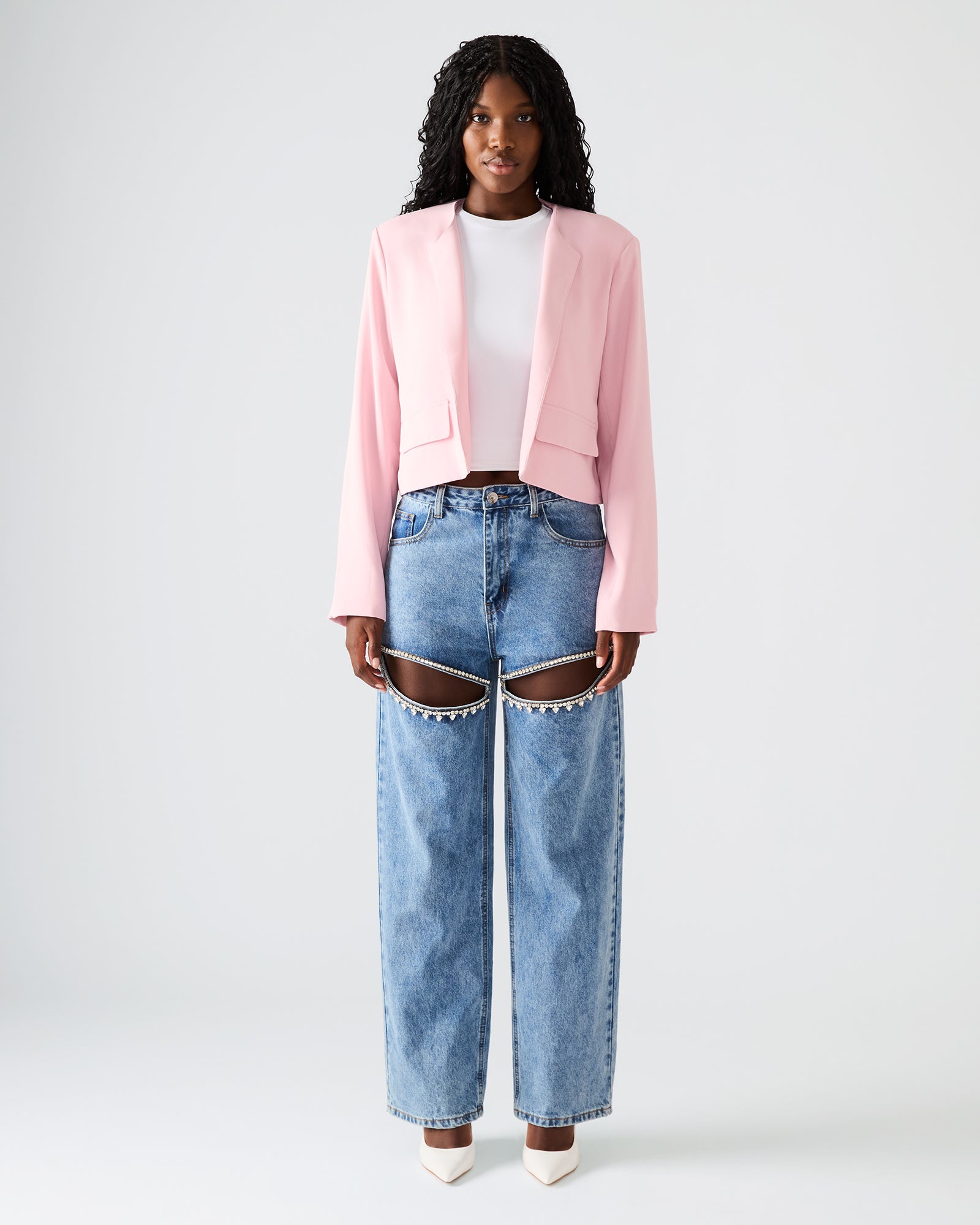 SERENEA BLAZER LIGHT PINK - Clothing - Steve Madden Canada
