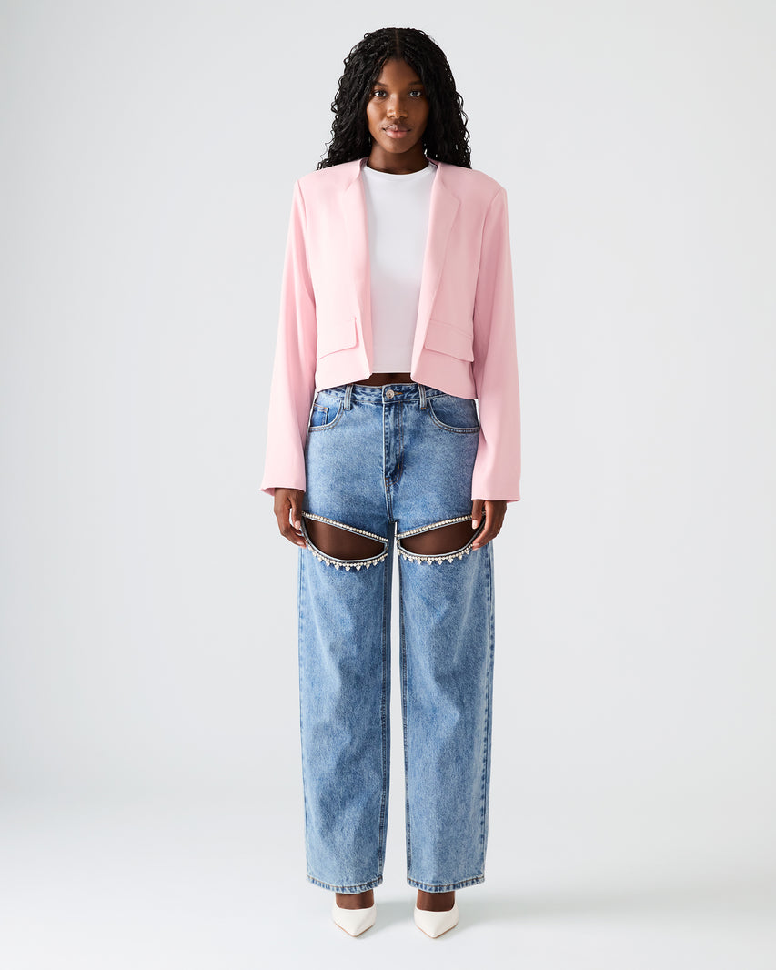 SERENEA BLAZER LIGHT PINK - Clothing - Steve Madden Canada
