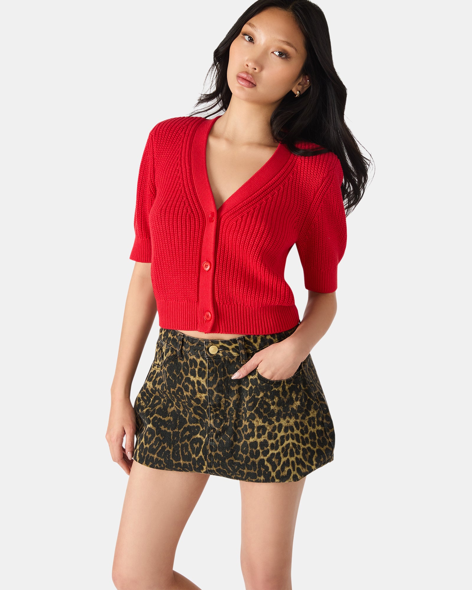 JANAE CARDIGAN RED - Clothing - Steve Madden Canada - view 2