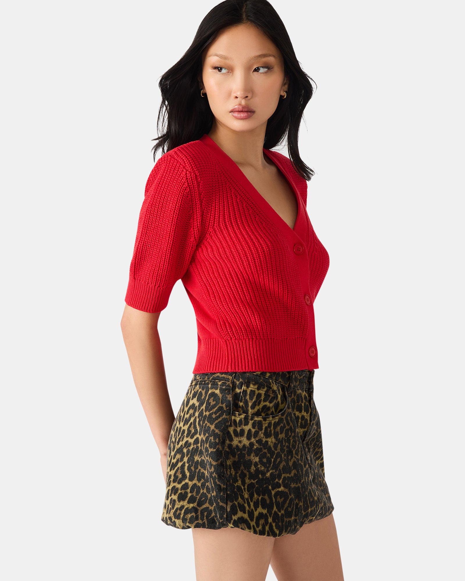 JANAE CARDIGAN RED - Clothing - Steve Madden Canada