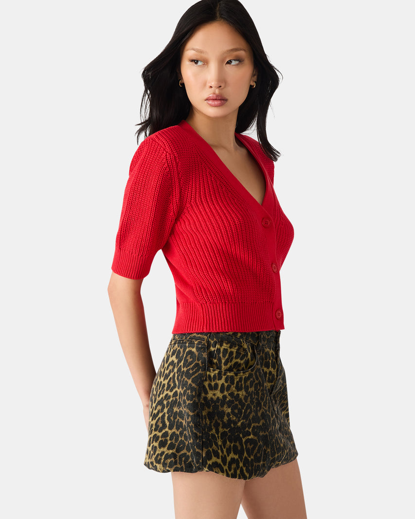 JANAE CARDIGAN RED - Clothing - Steve Madden Canada