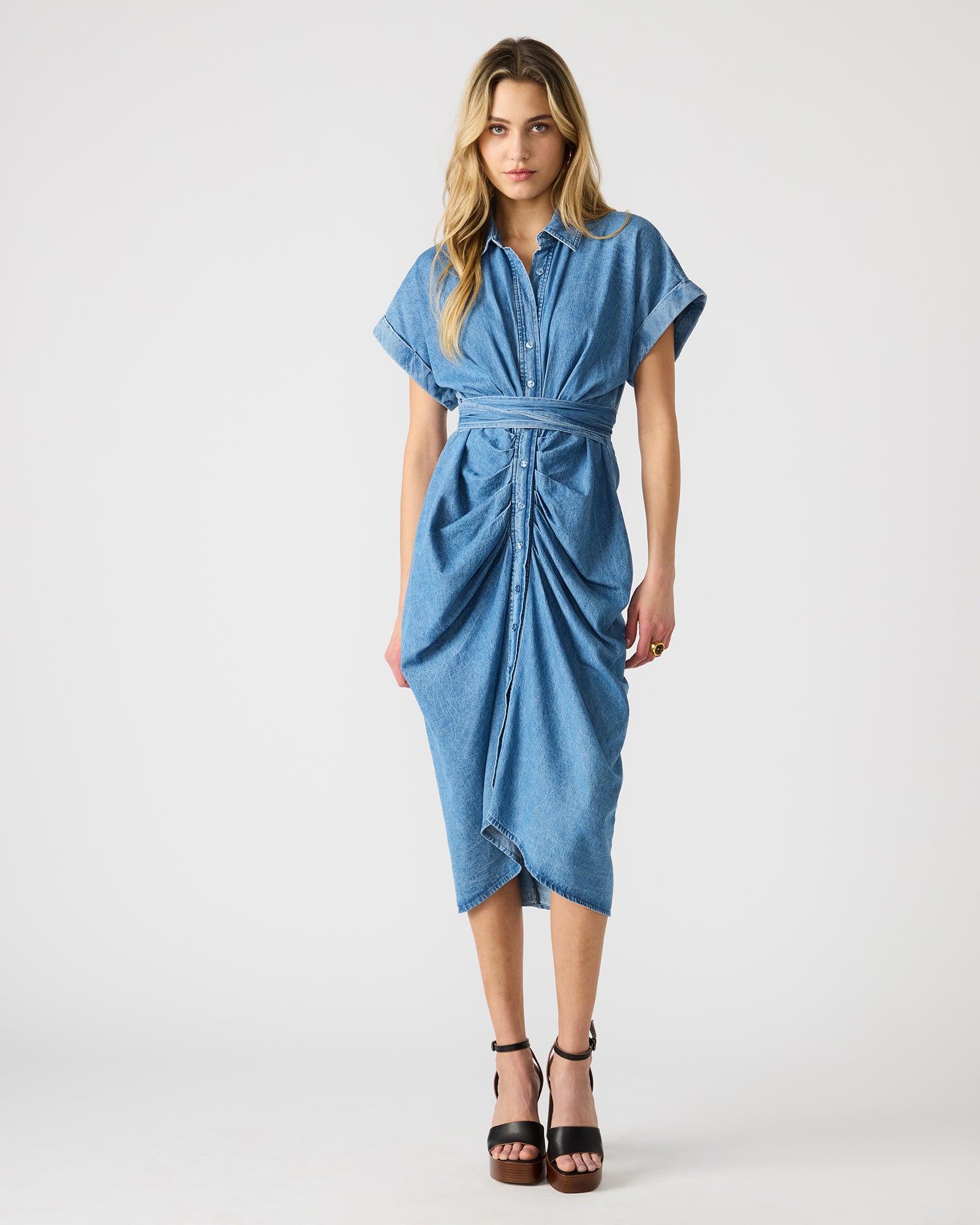 TORI Light Blue Denim Midi Dress