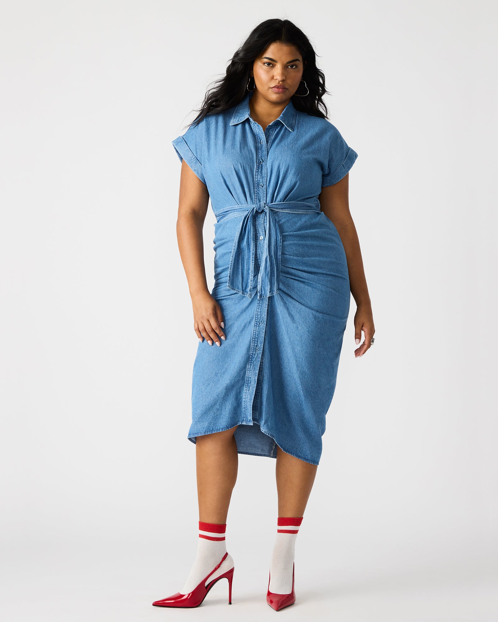 TORI Light Blue Denim Midi Dress TORI Light Blue Denim Midi Dress